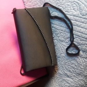 Vintage Like new evening handbag black satin with rhinestones
